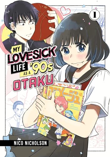 Manga cover: two young people, anime art, holding manga volumes.