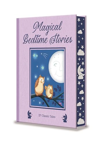 Light purple book titled Magical Bedtime Stories featuring two owls on a moonlit branch.