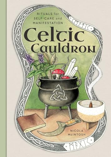 Book cover with cauldron illustration, crystals, and floral design.