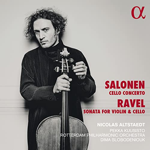Cellist Nicolas Altstaedt on CD cover for Salonen & Ravel recordings.