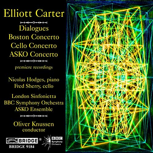 CD cover for Elliott Carter compositions, featuring abstract green and yellow lines.