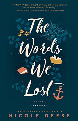 Book cover for “The Words We Lost” with floral and nautical illustrations.