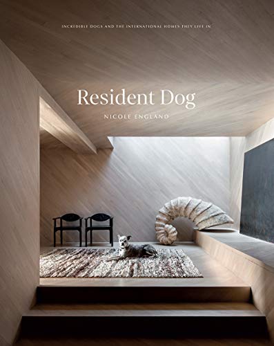 Book cover: "Resident Dog" featuring a dog in a modern, minimalist home.