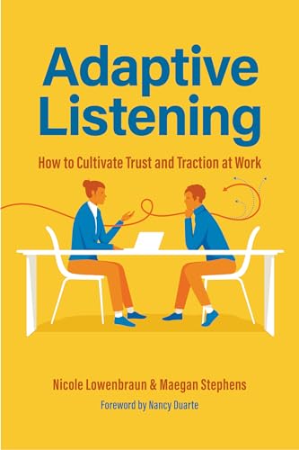Book cover: "Adaptive Listening" with illustration of two people in conversation.