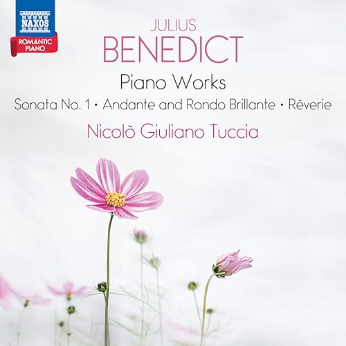 CD cover for Nicolo Giuliano Tuccia’s “Benedict - Piano Works” with pink cosmos.