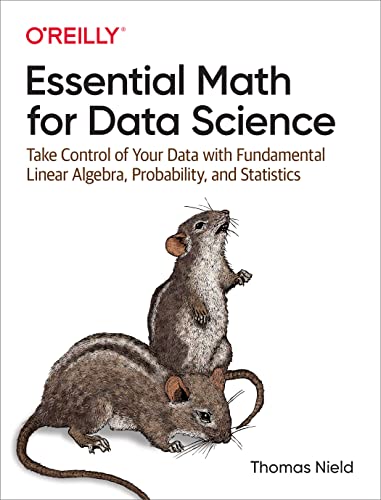 Book cover with title "Essential Math for Data Science" and two mice.