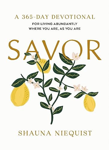 Book cover with “Savor” title, lemon branch illustration, and author’s name.