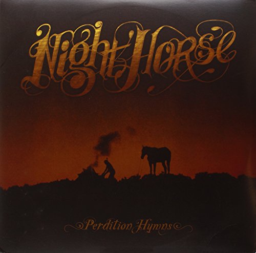 Vinyl record cover: "Night Horse - Perdition Hymns" with horse and campfire scene.