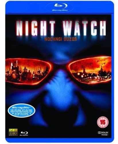 "Blu-ray case for 'Night Watch' with a face wearing red-tinted sunglasses."