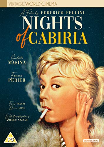 DVD cover art for Nights of Cabiria featuring a blonde woman smoking a cigarette.