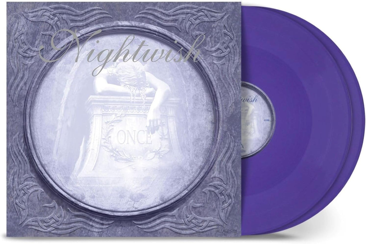 Nightwish “Once” remastered vinyl record with purple disc and ornate cover.