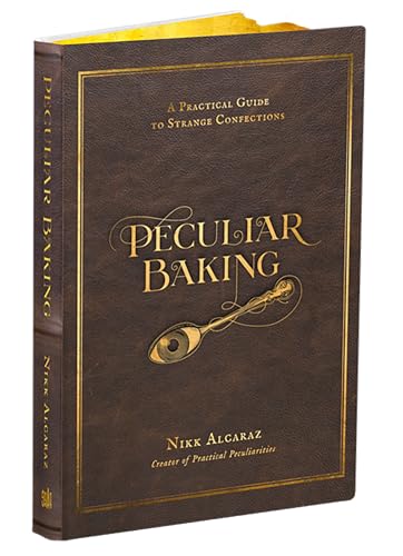 Dark brown book cover, “Peculiar Baking” title with an eye-shaped spoon illustration.