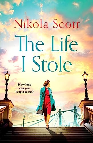 Book cover: woman in red walking towards Tower Bridge, London.