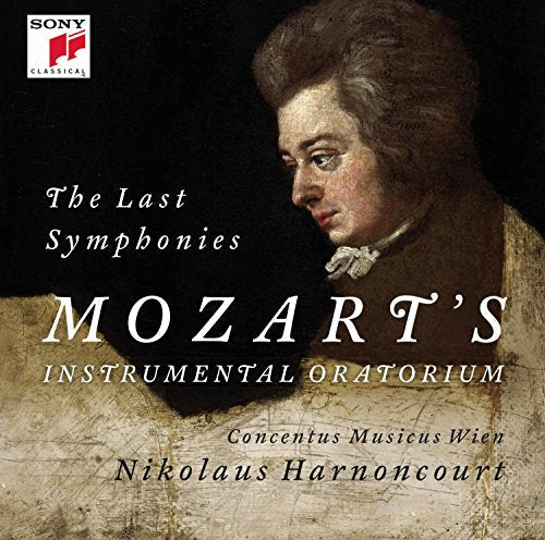 CD cover featuring a portrait of Mozart and text: "The Last Symphonies.