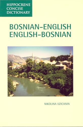 Bosnian-English dictionary cover with a landscape image of a town and river.