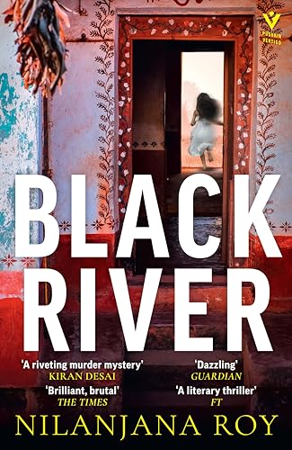 Book cover: doorway, small figure, large text "Black River", faded blue wall.