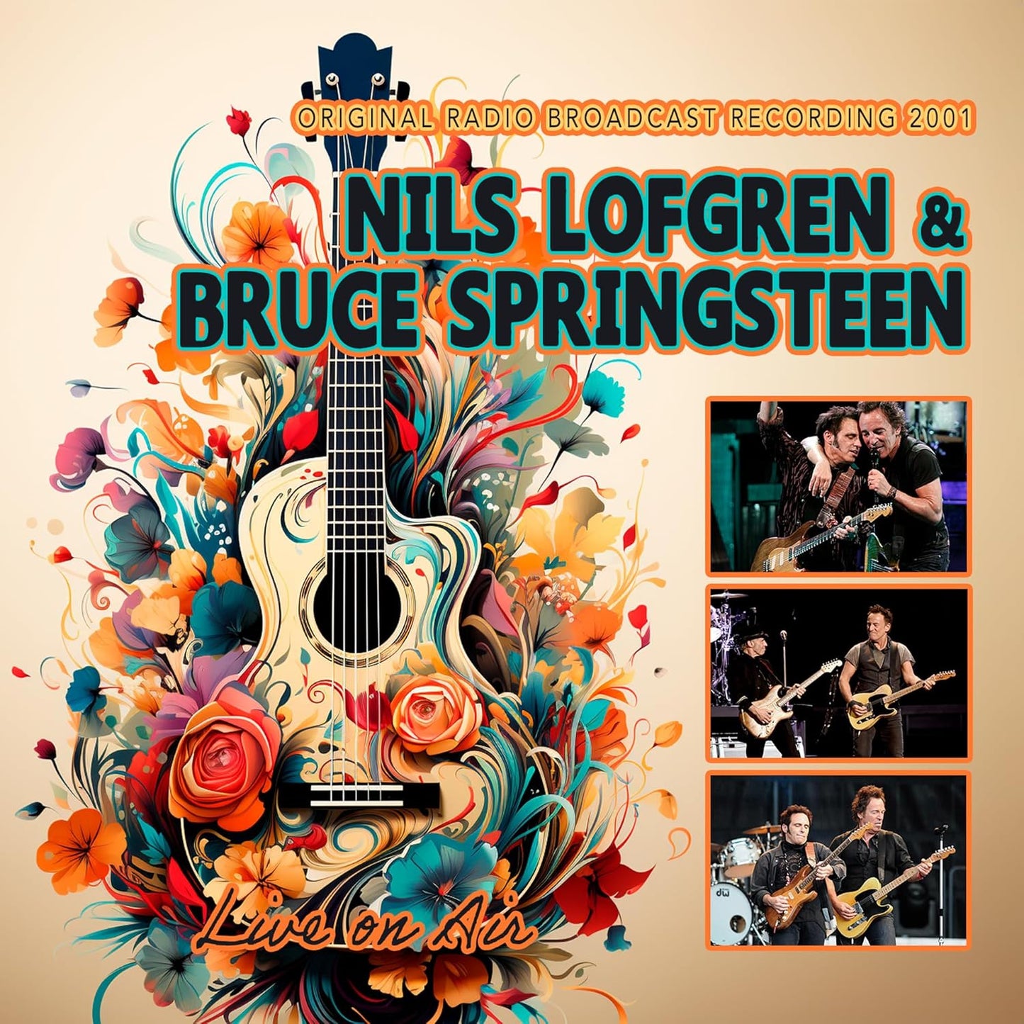 Album cover featuring an illustrated guitar with flowers and photos of Nils Lofgren and Springsteen.