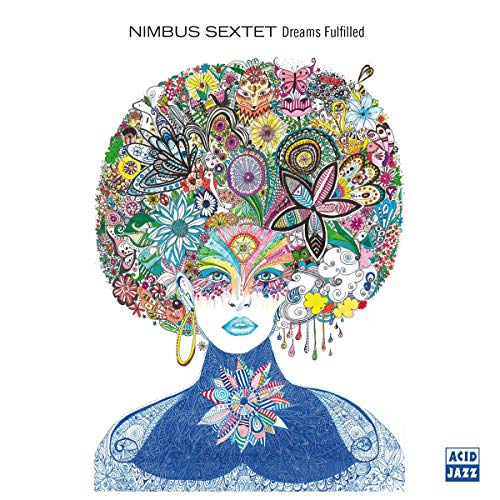 CD cover: woman’s face with colorful floral afro and blue neckline.