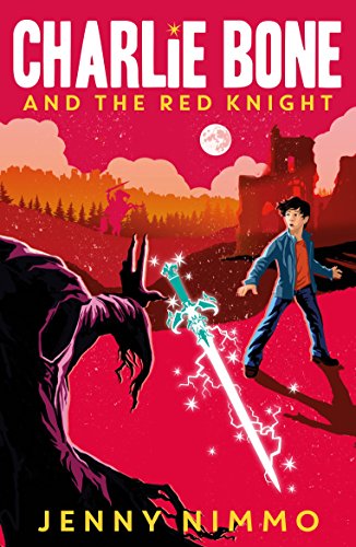 Book cover: boy with glowing sword, shadowy figure, and castle backdrop.