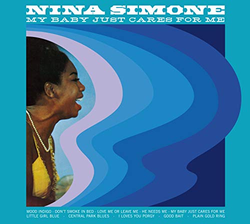 Nina Simone album cover featuring a woman's profile against blue wavy background.