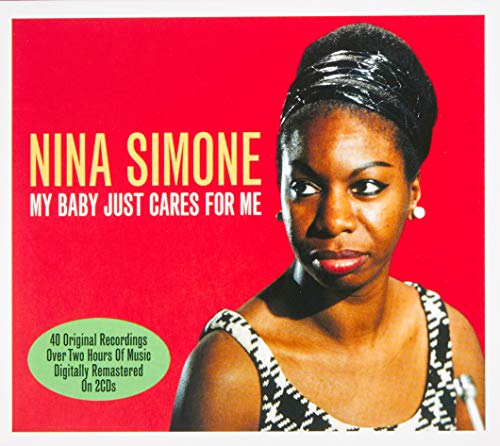 Nina Simone portrait on a red album cover with white text.