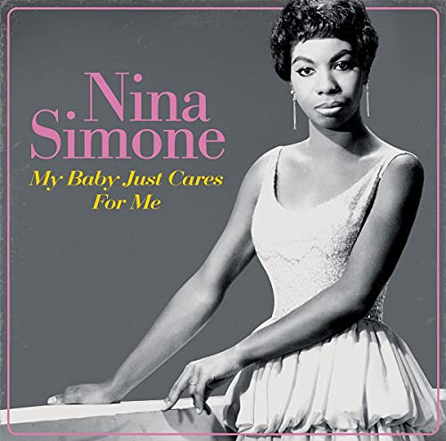 Nina Simone portrait on album cover, pink text, black background.