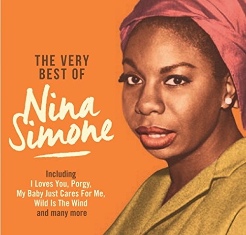 Nina Simone album cover, portrait of a woman with a headwrap, orange background.