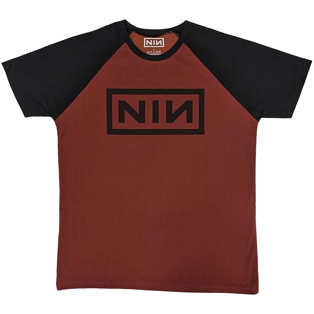 Black raglan t-shirt with white Nine Inch Nails classic logo, size XX-Large.