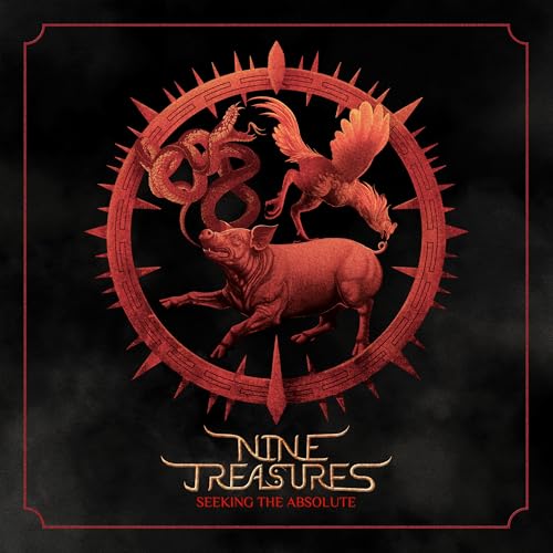 Red album cover with a snake, pig, and bird inside a spiked circle.