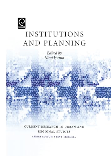 Book cover: "Institutions and Planning" with blue abstract mosaic background.