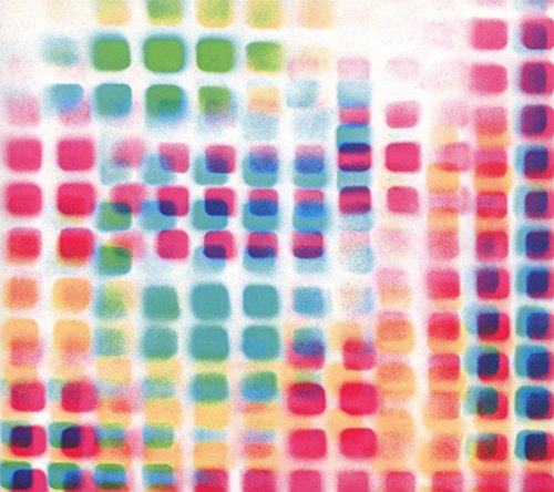 Colorful, blurred squares in rows and columns on a white background.