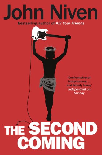 Book cover: Silhouette with guitar halo on red background, title "The Second Coming".