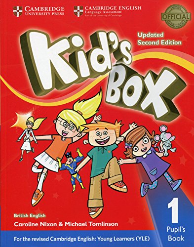 Kid's Box Level 1 Pupil's Book cover with cartoon children and bright colors.