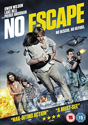 DVD cover art for No Escape featuring Owen Wilson carrying a child with others.
