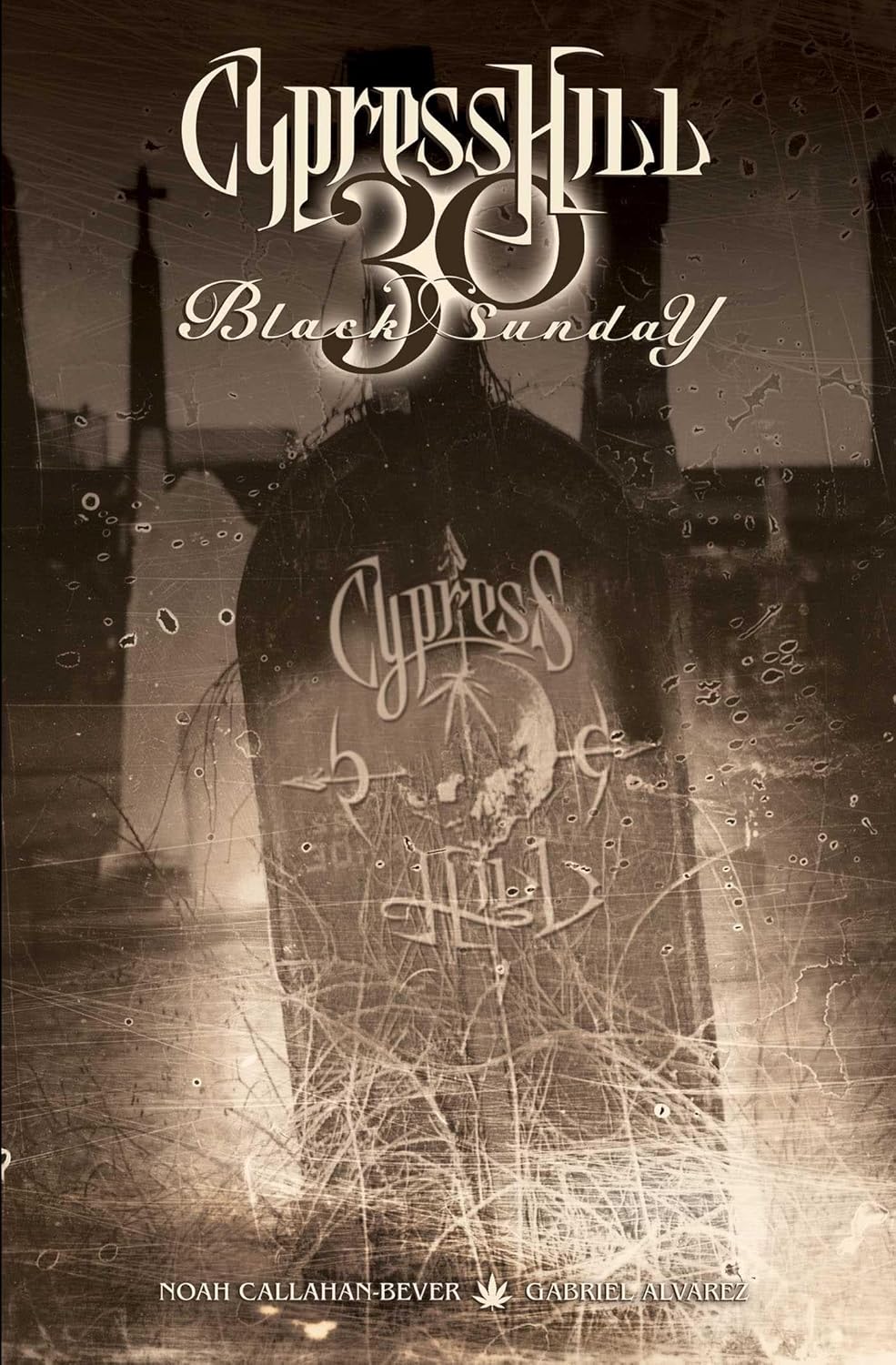 Album cover of "Cypress Hill Black Sunday" featuring a dark, surreal landscape with skull imagery.