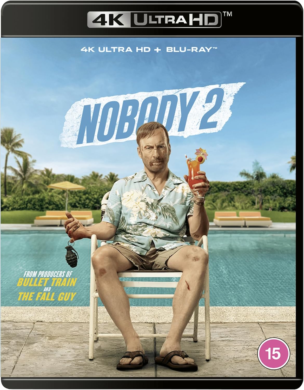 “Nobody 2” 4K UHD & Blu-ray cover featuring Bob Odenkirk by a pool.