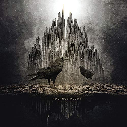 Dark fantasy album cover with a castle, ravens, and smoky atmosphere.