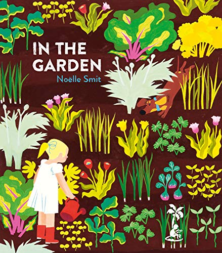 Book cover: colorful illustrated garden scene with a child and dog.
