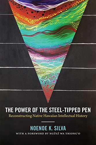 Book cover with abstract colorful design and title: “The Power of the Steel-tipped Pen.”