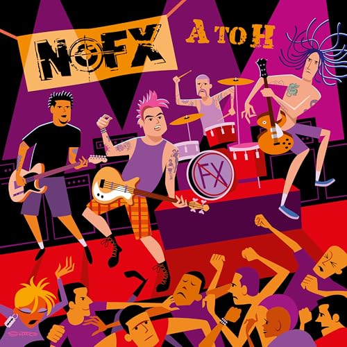 NOFX “A To H” vinyl album cover: cartoon band performing to a crowd.