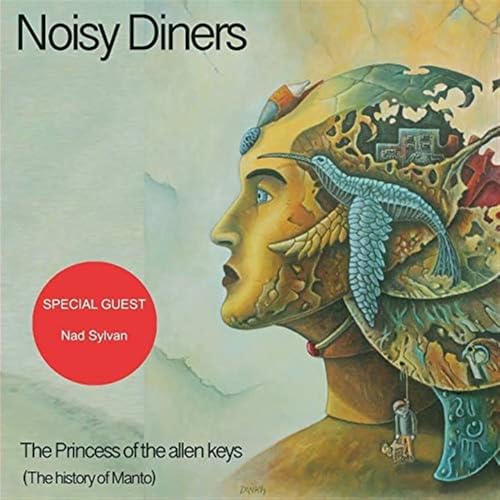 CD cover: surreal portrait of a woman with a bird and cityscape.
