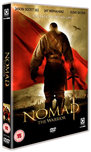 DVD cover for Nomad: The Warrior featuring a silhouetted swordsman against a red flag.