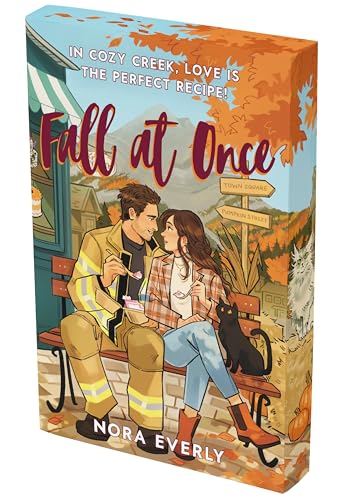 Book cover: couple sharing dessert on a park bench, fall foliage.