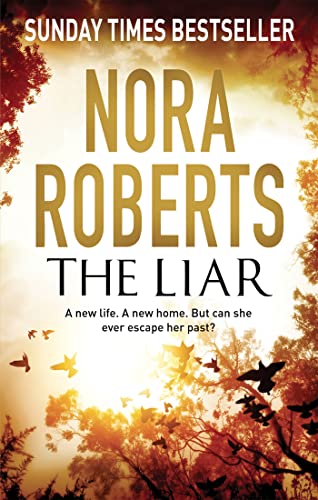 Book cover for "The Liar" by Nora Roberts with birds and trees.