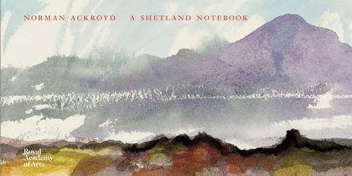 Watercolor painting of a mountainous landscape with purple peaks and dark foreground hills.