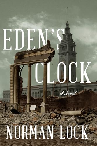 Book cover: ruined architecture and a clock tower in a hazy landscape.