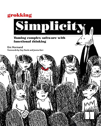 Book cover with black and white illustration of rabbits in suits.