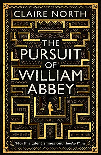 Book cover: “The Pursuit of William Abbey” with gold geometric design.