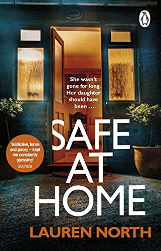 Book cover: dark blue house exterior with open front door and text.