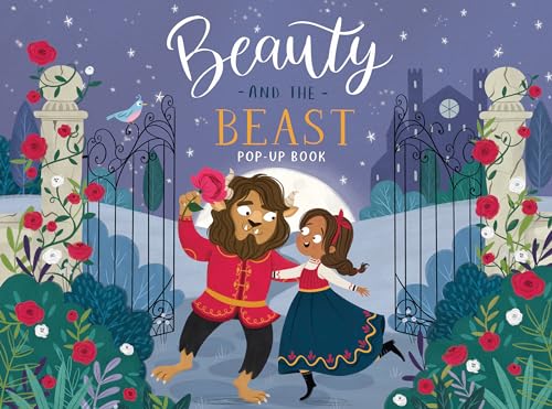 Beauty and the Beast pop-up book cover with Beast offering a rose.